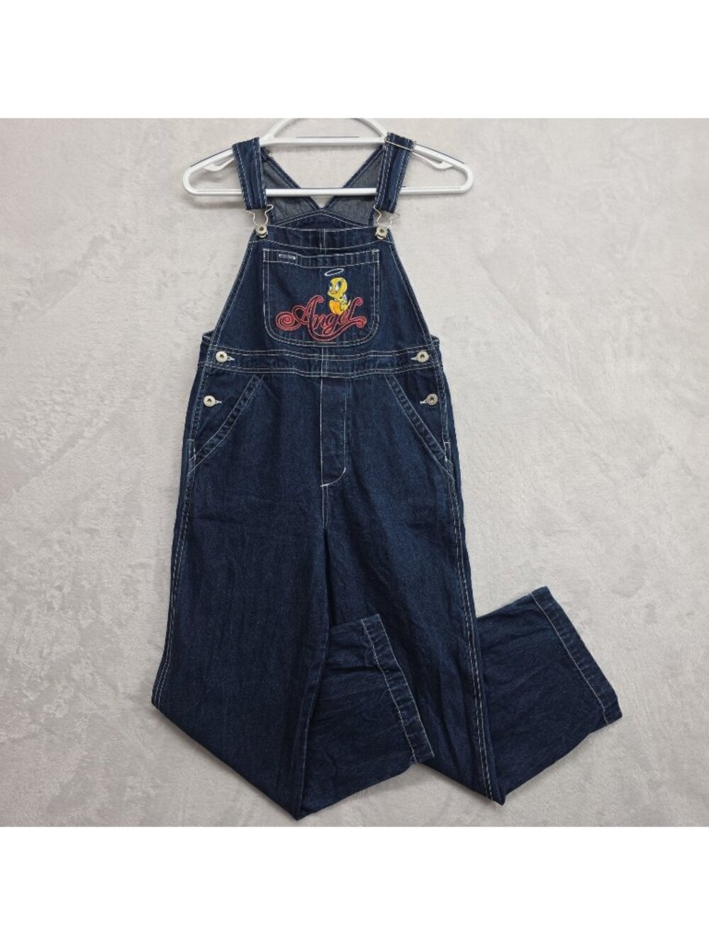Vtg Tweety Bird Angel Denim Bib Overalls Kids Size 10 Embroidered Looney Tunes